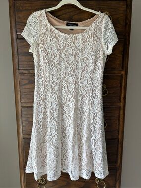 White Lace Midi Dress with Blush Lining, Size S